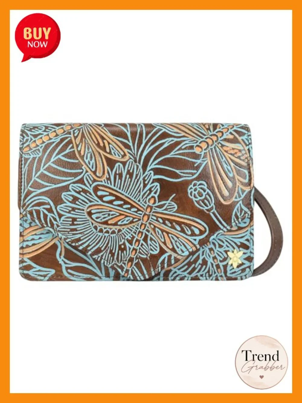 Hand-Painted Genuine Leather Convertible Crossbody Satchel with Tooled Finishes
